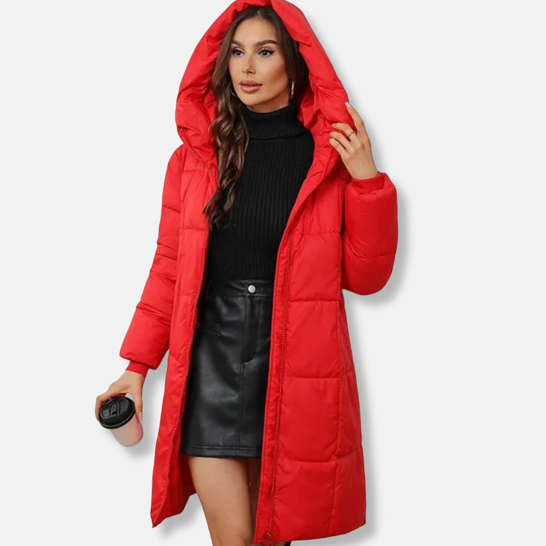 Insulated Quilted Hooded Midi Puffer Coat