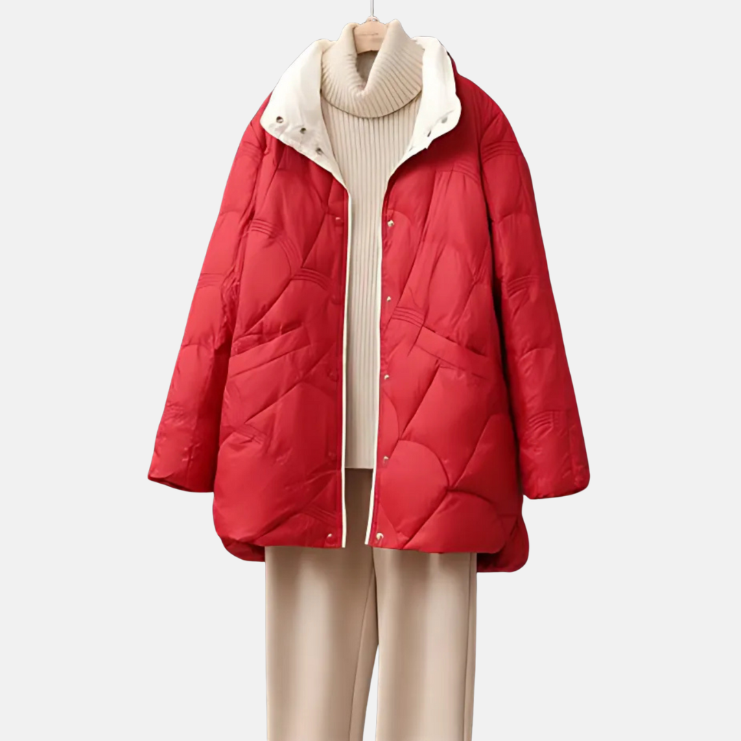 Women’s Jacket - Mid-Thigh Length - Stand Collar - Quilted Pattern