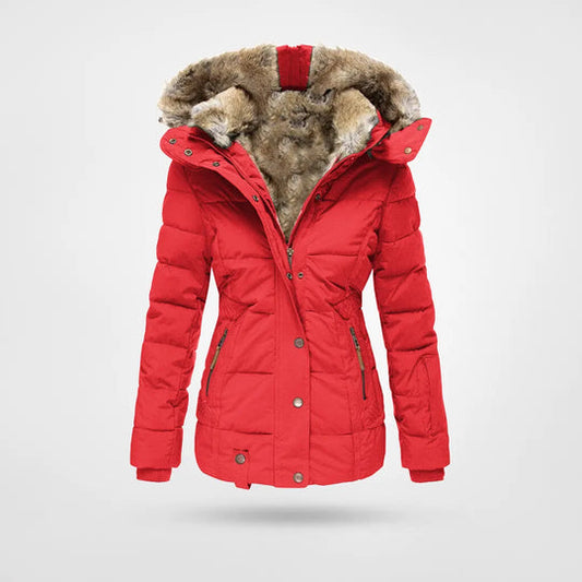 Fur Collar Zip-Up Hooded Jacket