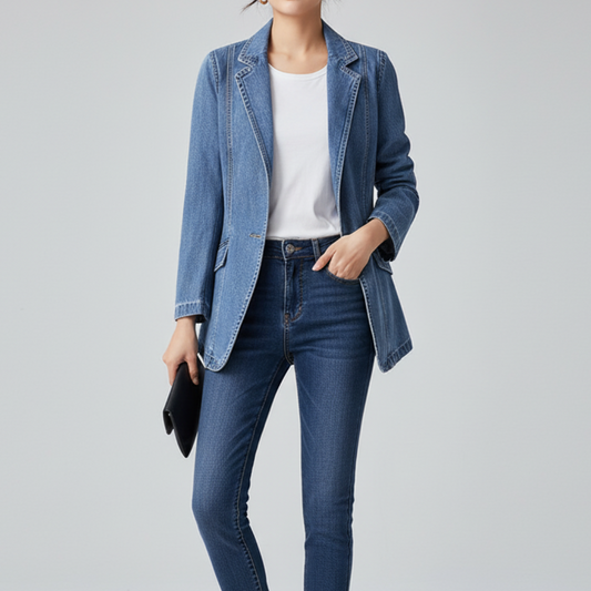 Tailored Fit Denim Single-Breasted Blazer