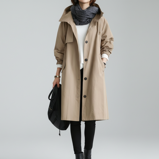 Button-Up Hooded Trench Coat