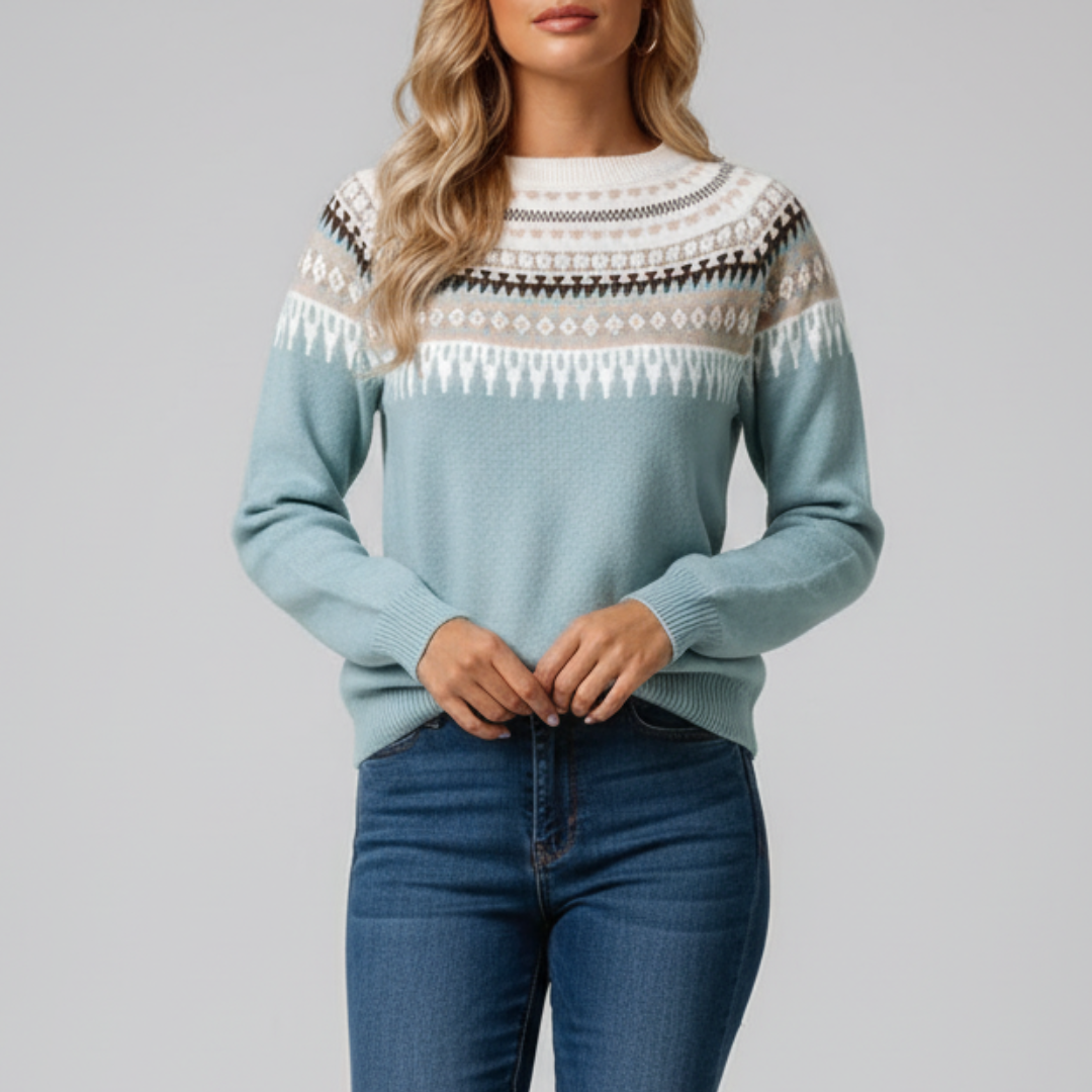 Fair Isle Pattern Knit Sweater With Ribbing