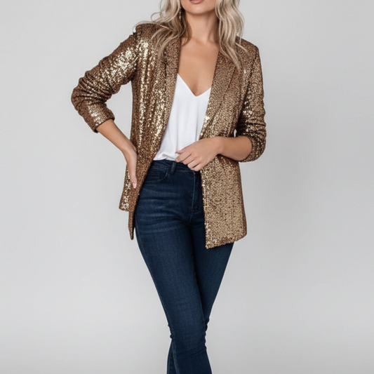 Sequin Sparkly Long Sleeve Lapel Blazer