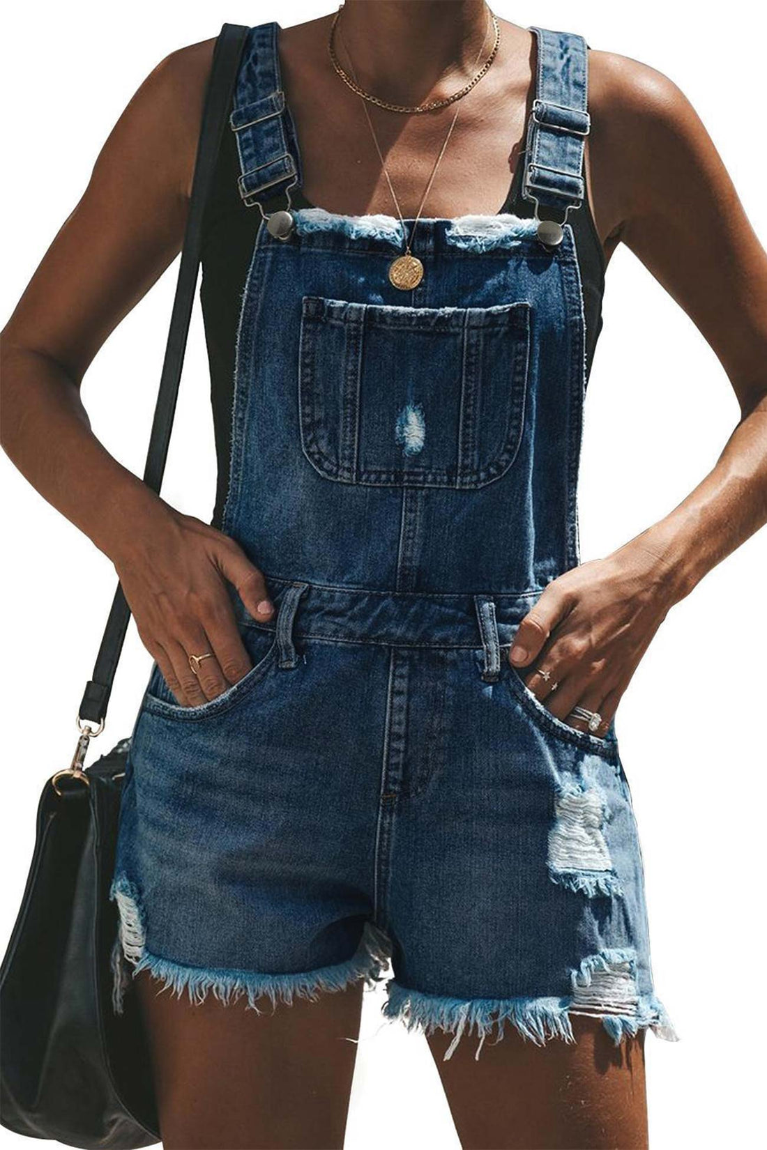 Mahima - crochet trim ripped denim shortalls