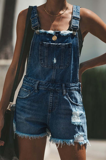 Mahima - crochet trim ripped denim shortalls