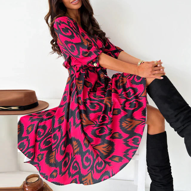 Animal Print Fit-and-Flare Tie Waist Dress