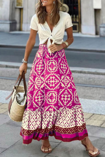 Joope  - retro print ruched midi skirt