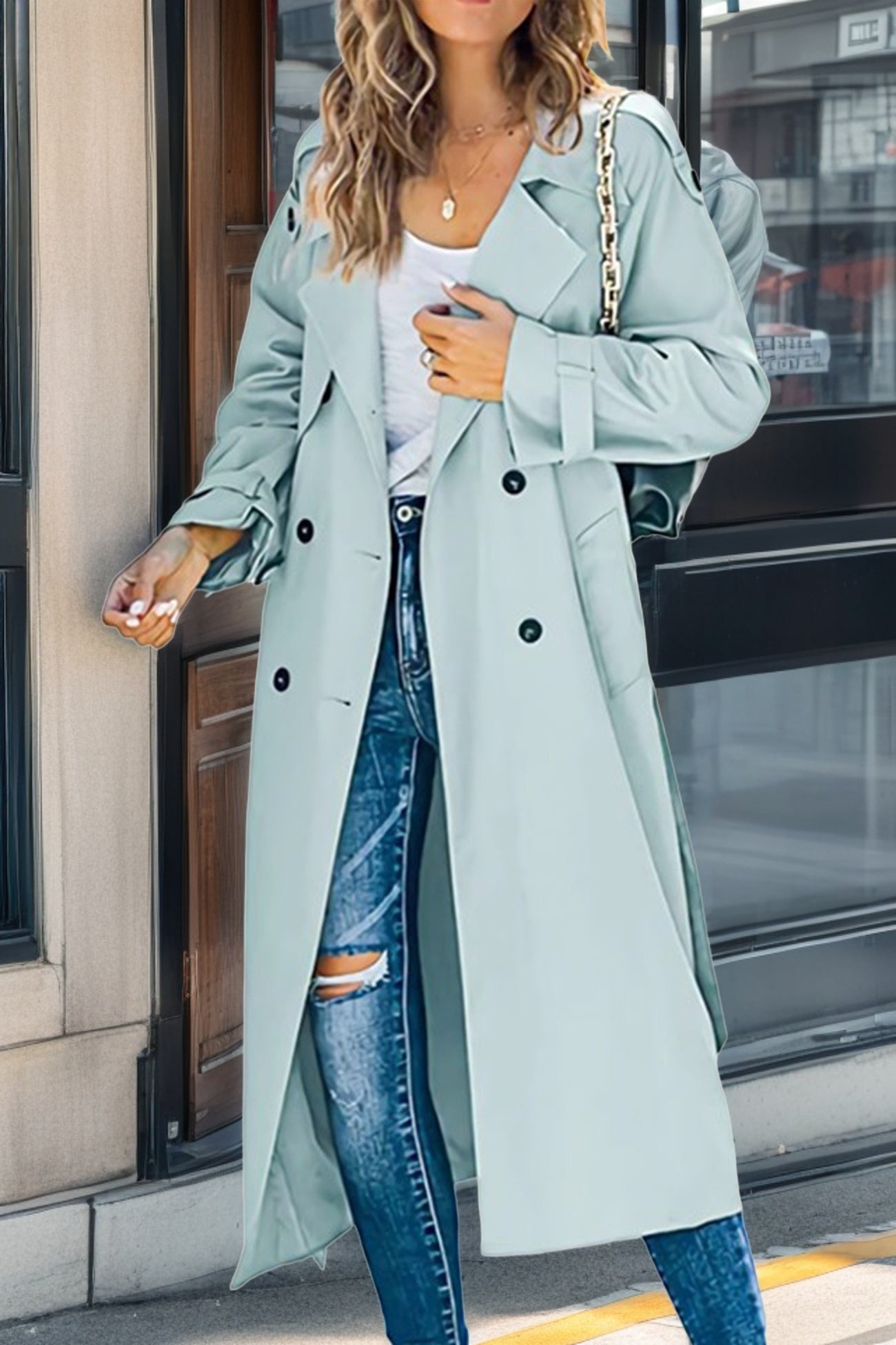 Women's retro lapel double-breasted trench coat