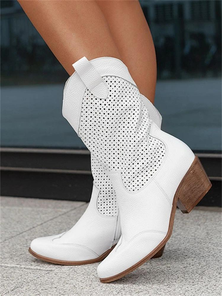 Women's medium heel low-cut stylish cowboy boots