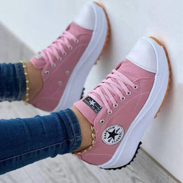 Women's Lace-Up Casual Sneakers - Stylish Canvas Shoes with Non-Slip Soles for Everyday Comfort