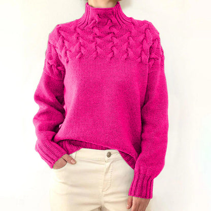 Women's high collar cable knit long sleeve sweater