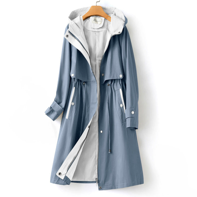 Keren - drawstring waist raglan sleeve hooded trench coat