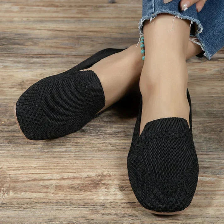 Breathable knit slip-on loafers with round toe for women