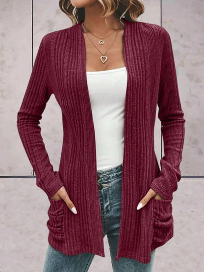 Women's long sleeve ribbed cardigan with open front