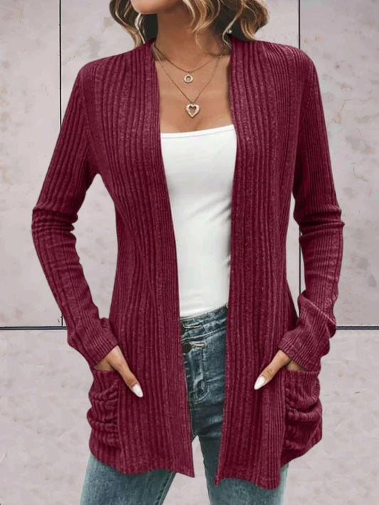 Ribbed Open Front Long Sleeve Cardigan