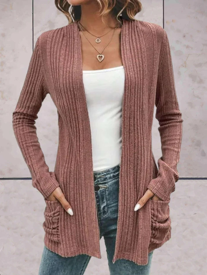 Women's long sleeve ribbed cardigan with open front