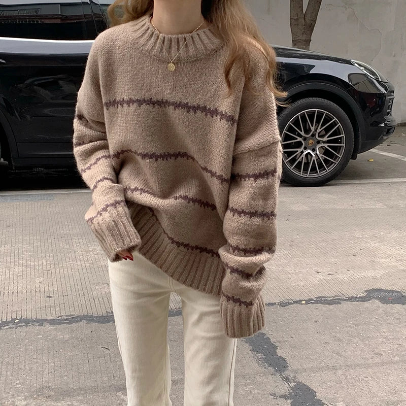 Women's retro striped loose sweater