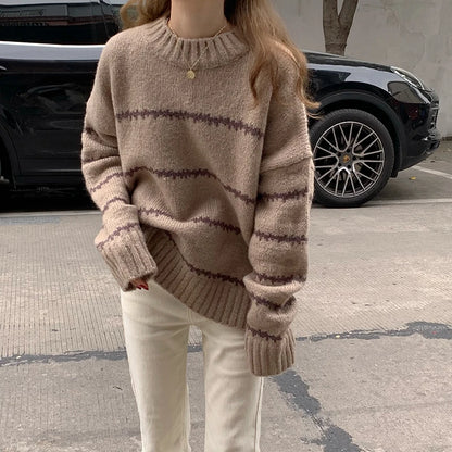 Women's retro striped loose sweater