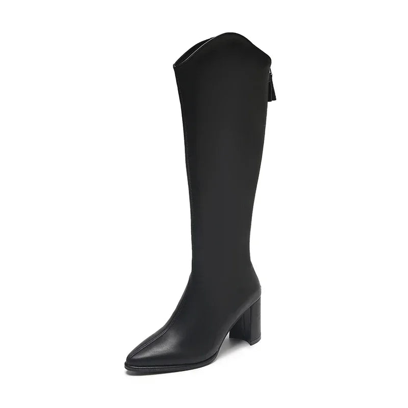 Women’s knee-high boots with thick high heels