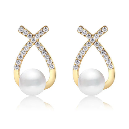 Women's Stud Earrings - Pearl Accent - Crystal Embellished - Elegant Jewelry
