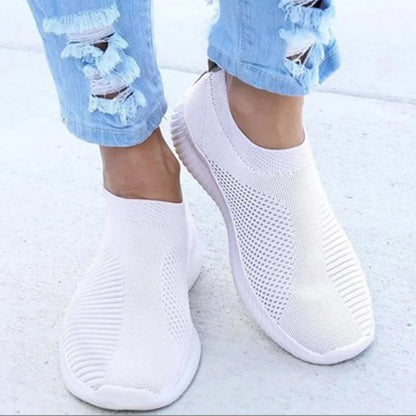 Women's Slip-On Sneakers - Breathable Knit Upper - Lightweight Rubber Sole