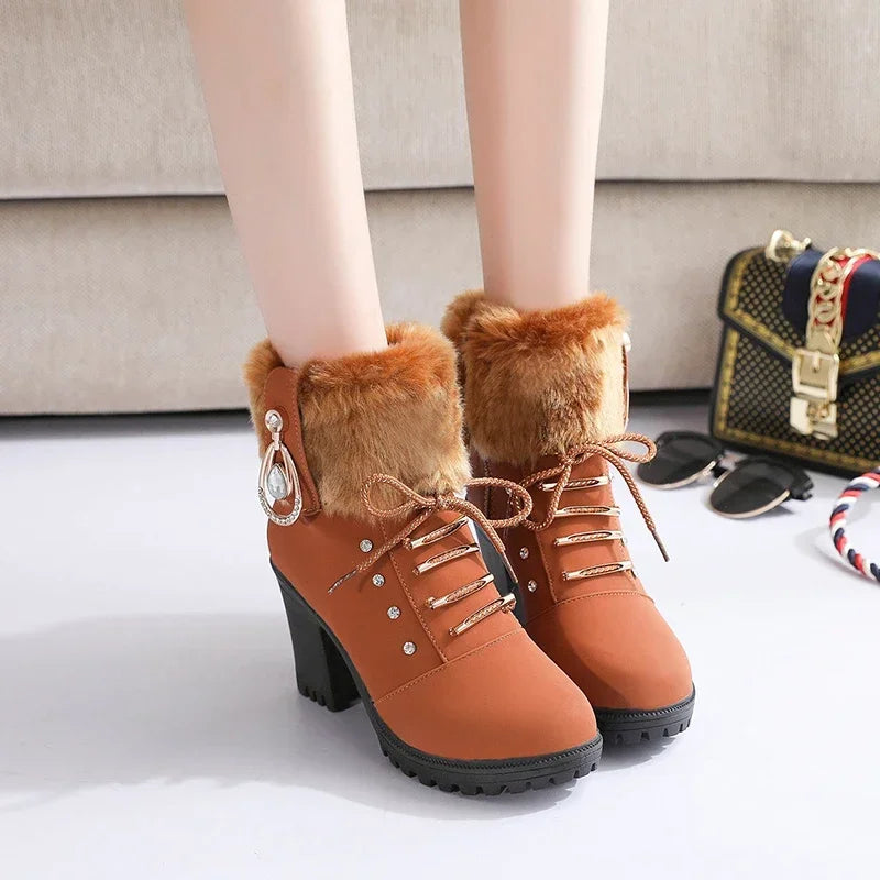 Women's British style high heel short boots with side zipper