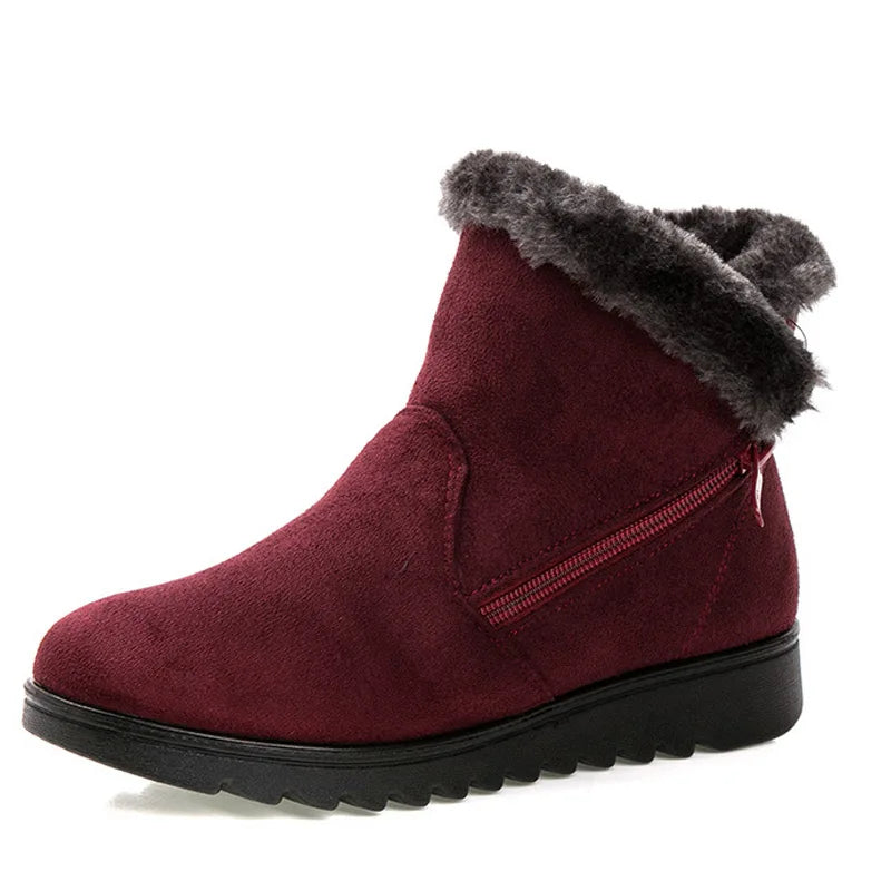 Women's winter plush zipper no-slip boots