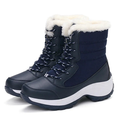 Women's platform outdoor snow boots with fur warm ankle wedge