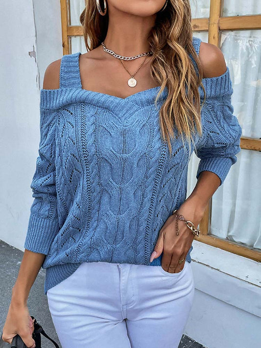 Jacquard Knitted Shoulder-Free Sweater
