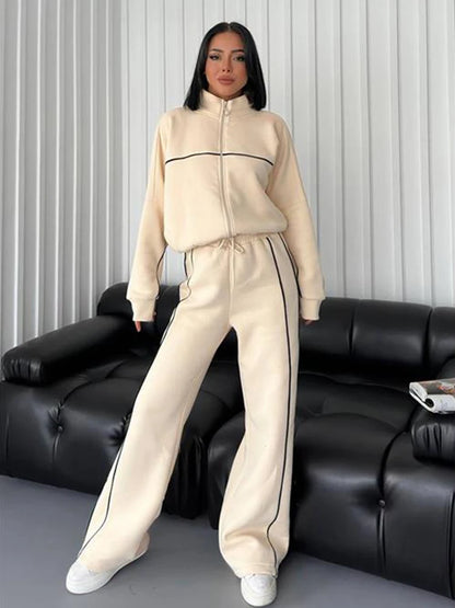 Women's winter zip turtleneck hoodie & lace-up sweatpants set