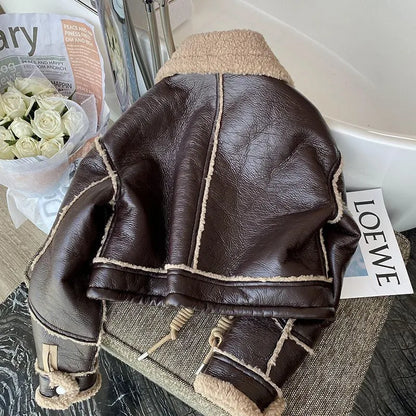 Women's cropped winter leather jacket