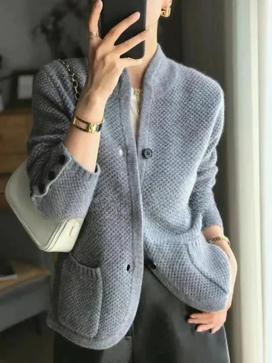 Women's loose casual button sleeves knitted sweater