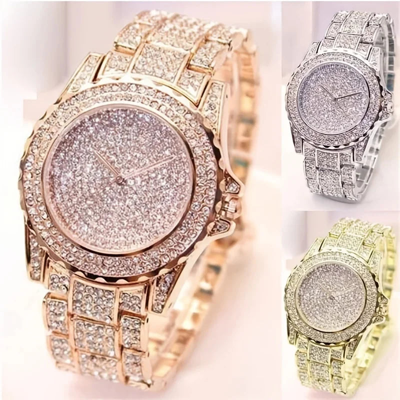 Sparkling rose gold crystal-studded women's luxury watch