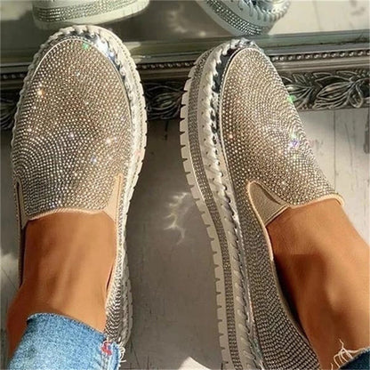 Women's Slip-On Sneakers - Rhinestone Embellished - Platform Sole - Casual Fashion