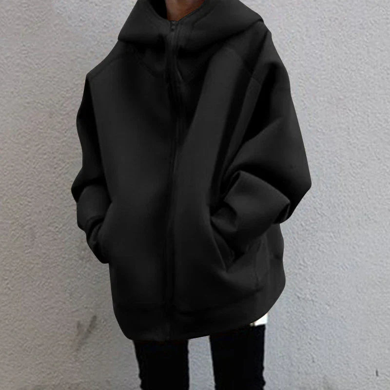 Women's oversized hooded zipper front jacket
