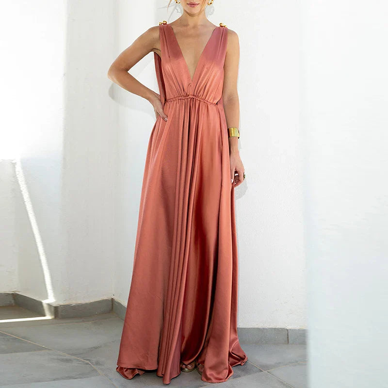 Elegant V-Neck Backless Boho Maxi Dress