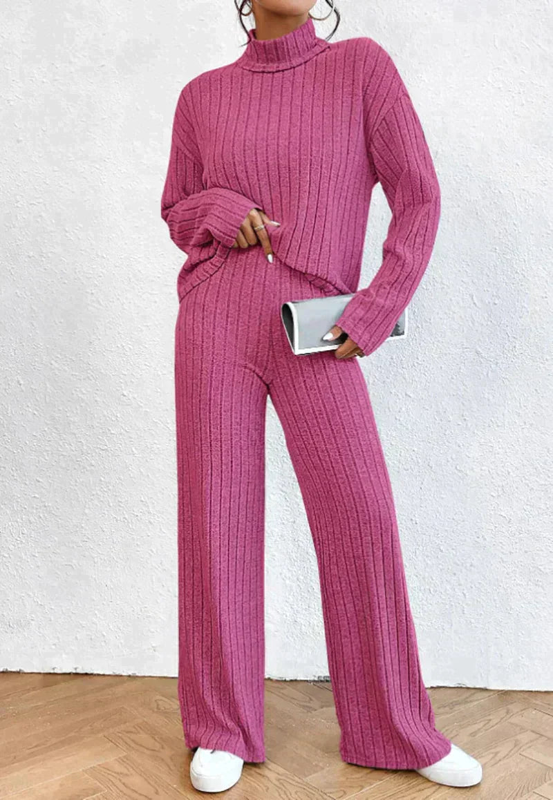 Women's 2-piece knit set with turtleneck sweater and pants