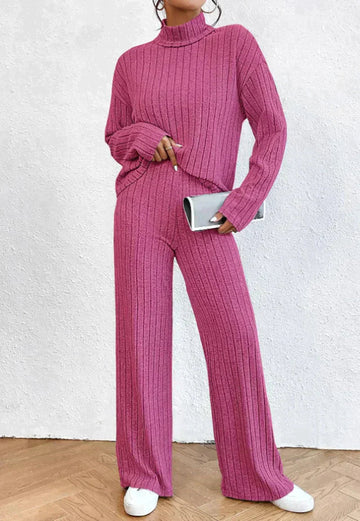 Women's 2-piece knit set with turtleneck sweater and pants