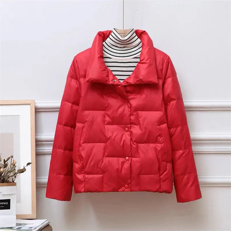 Women's ultra-thin light down jacket with stand collar