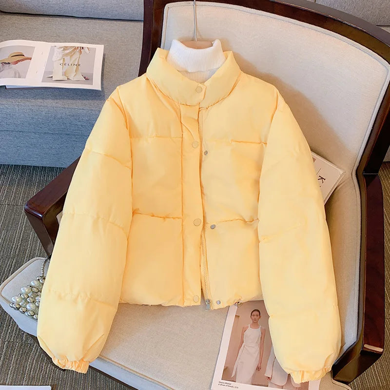 Women's Puffer Jacket - Quilted Insulated - Stand Collar - Cropped Fit Warm Outerwear