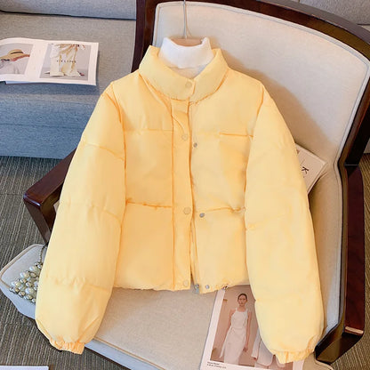 Women's Puffer Jacket - Quilted Insulated - Stand Collar - Cropped Fit Warm Outerwear