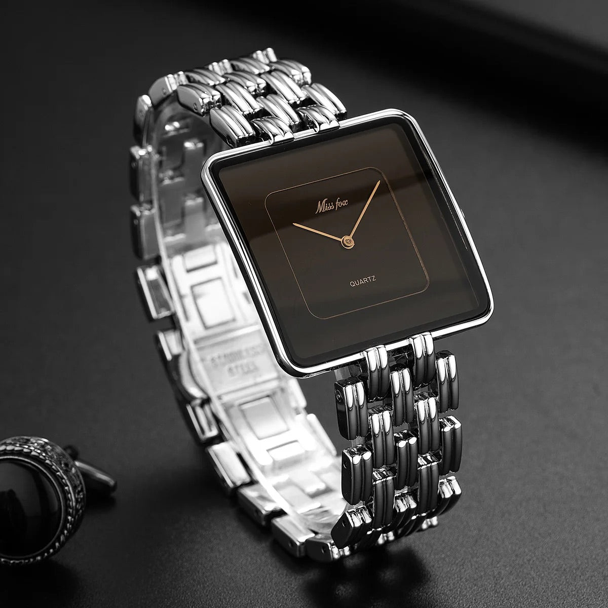 Isla Slim Profile Square Wristwatch | Square Case Link Bracelet Wristwatch