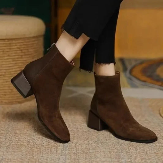 Chunky Heel Platform Square-Toe Ankle Boots