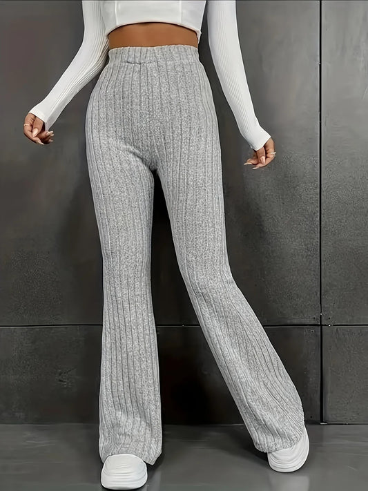 Slim Ribbed Stretch Knit High Waisted Trousers 