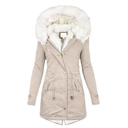 Women's Parka Coat - Long Length - Faux Fur Hood - Warm Padded - Zip Closure