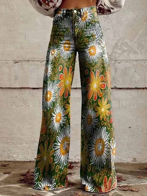 Women's wide-leg sunburst daisy pants