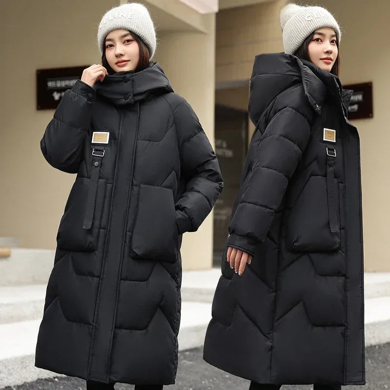 Women's winter windproof long hooded parka