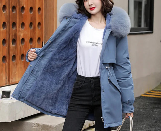 Removable Fur Collar Lined Winter Jacket