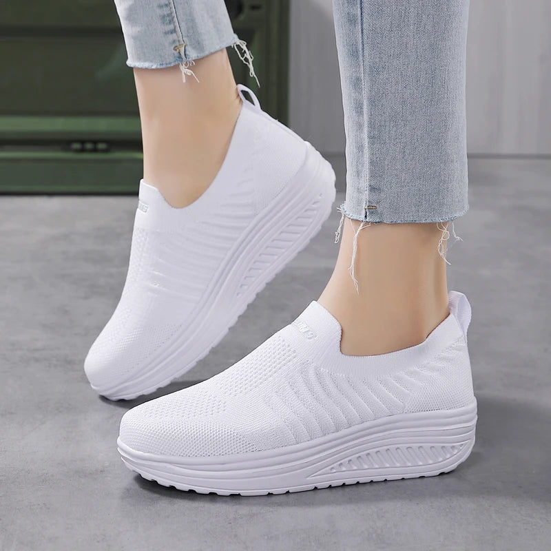 Women's Slip-On Sneakers - Breathable Knit Upper - Cushioned Sole - Lightweight Casual Wear