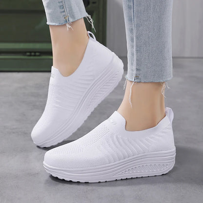 Women's Slip-On Sneakers - Breathable Knit Upper - Cushioned Sole - Lightweight Casual Wear